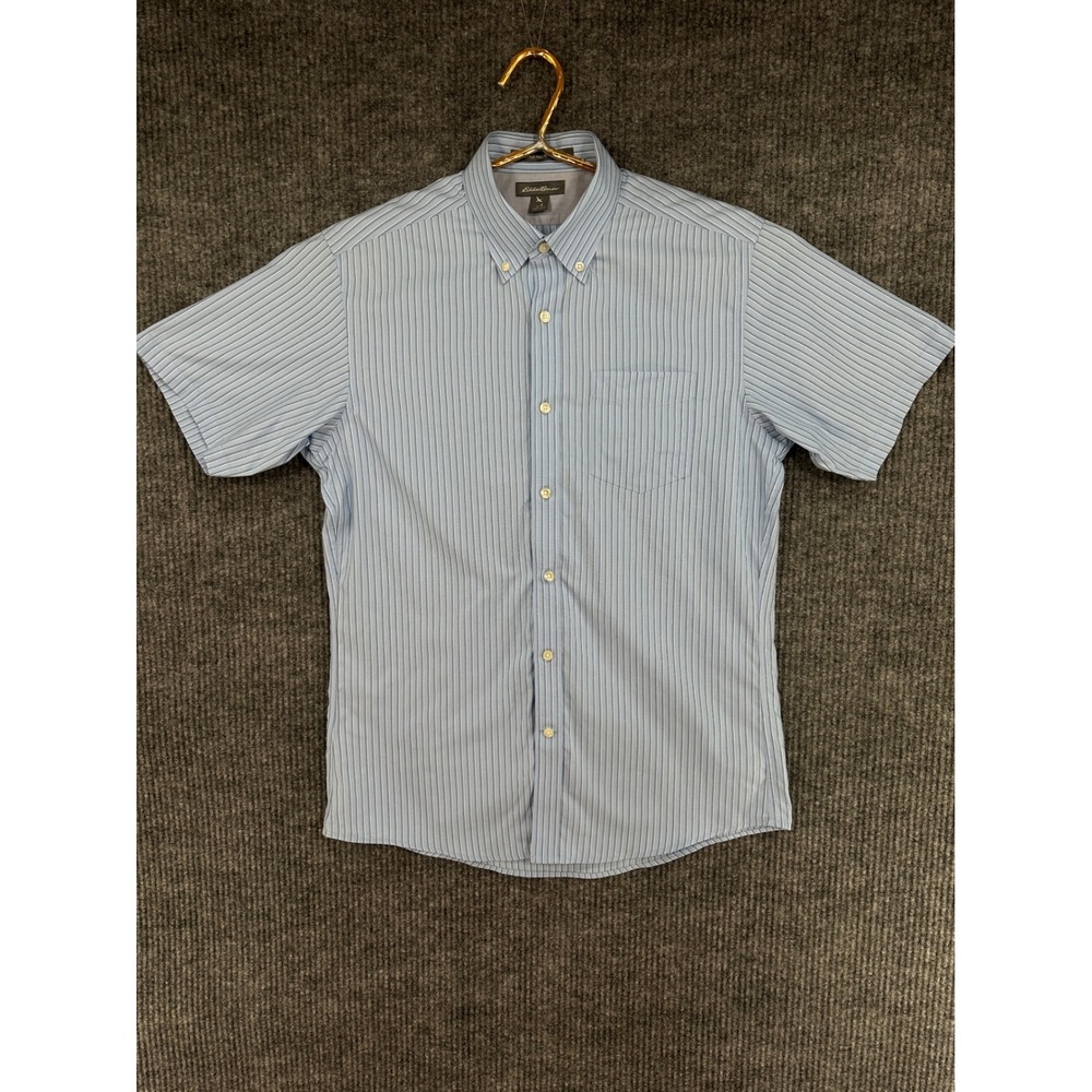 Eddie Bauer Button Down Shirt Mens S Blue Striped Excellent Wrinkle Free Relaxed